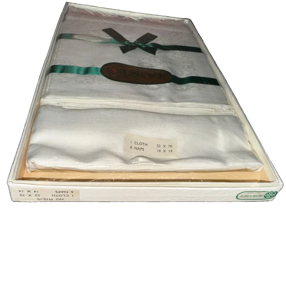 Vtg Ulster Pure Irish Linen Damask Tablecloth 52x70 & 6 Napkins New Sealed Box